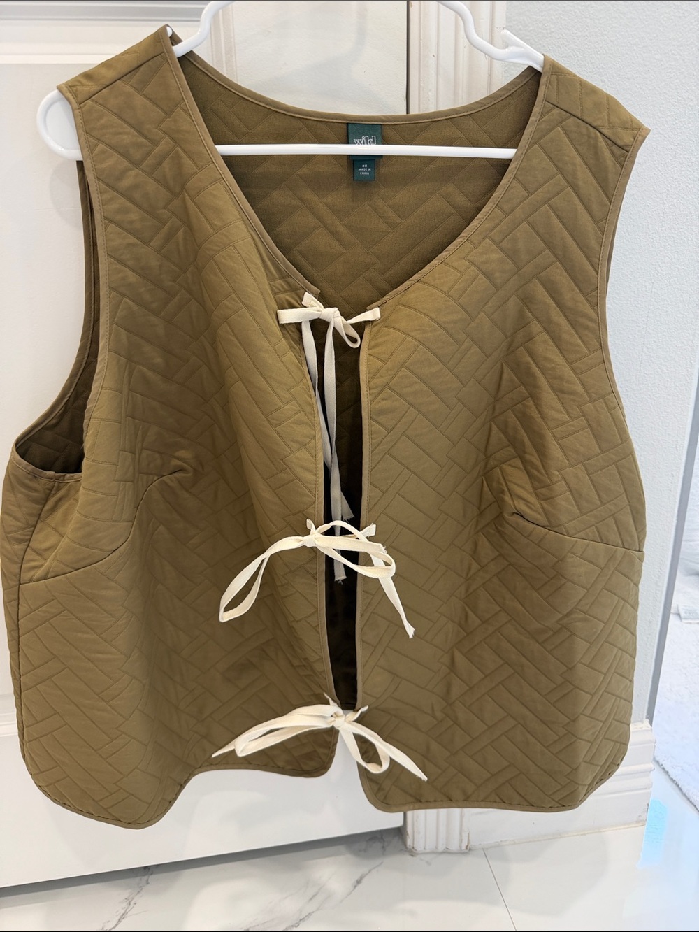wild fable Quilted Tie-Front Vest in Olive Green